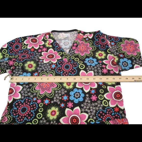 Peaches Womens Bright Floral Uniform Medical Scrub Top Nurse Work Wear Size XS - Picture 5 of 11